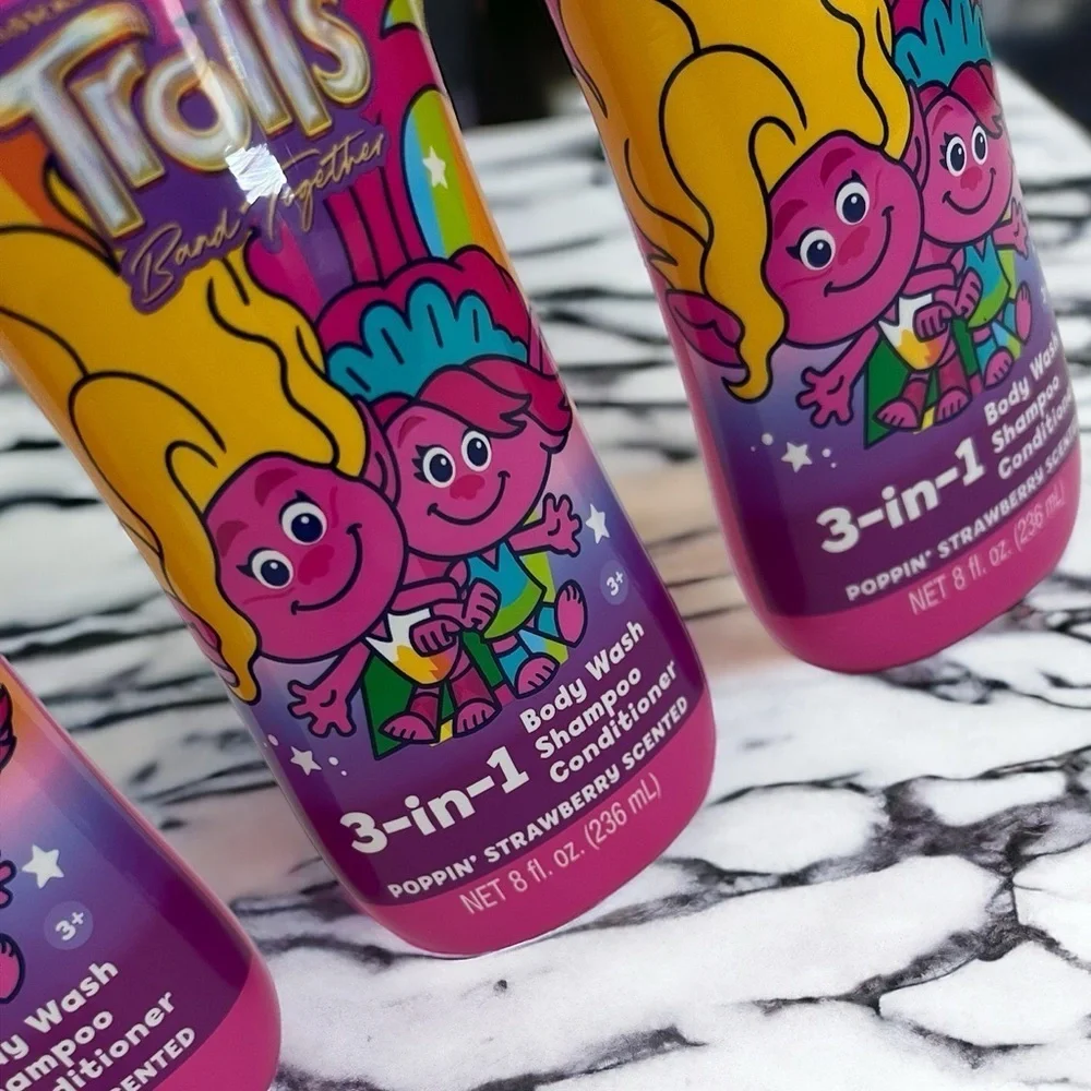 New TROLLS DreamWorks 3-in-1 Body Wash Shampoo Conditioner Strawberry 8 OZ